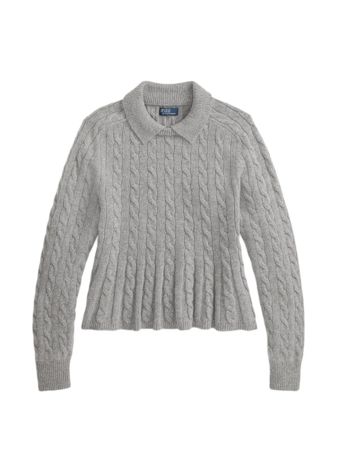 Джемпер с баской из шерсти и кашемира Polo Ralph Lauren, серый