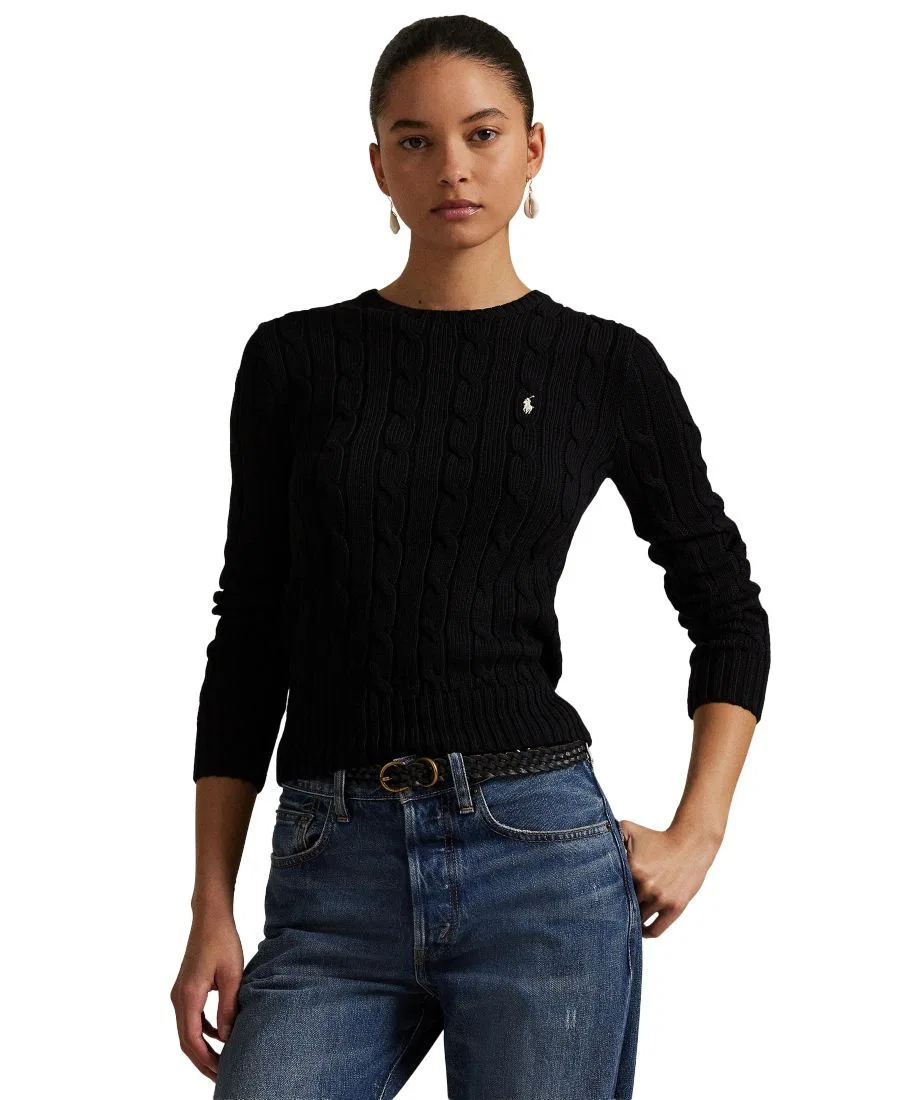 Женский свитер с круглым вырезом и косами Polo Ralph Lauren, Polo Black/White — фото 3