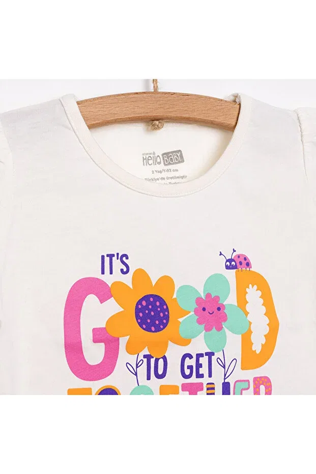 Детская футболка для девочек с принтом Flamingo Printed Ebebek Hello Baby, Ecru — фото 3