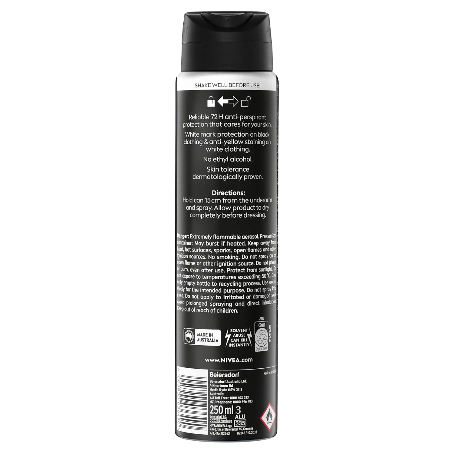 Антиперспирант-дезодорант Invisible for Black & White, NIVEA, 250 мл — фото 2