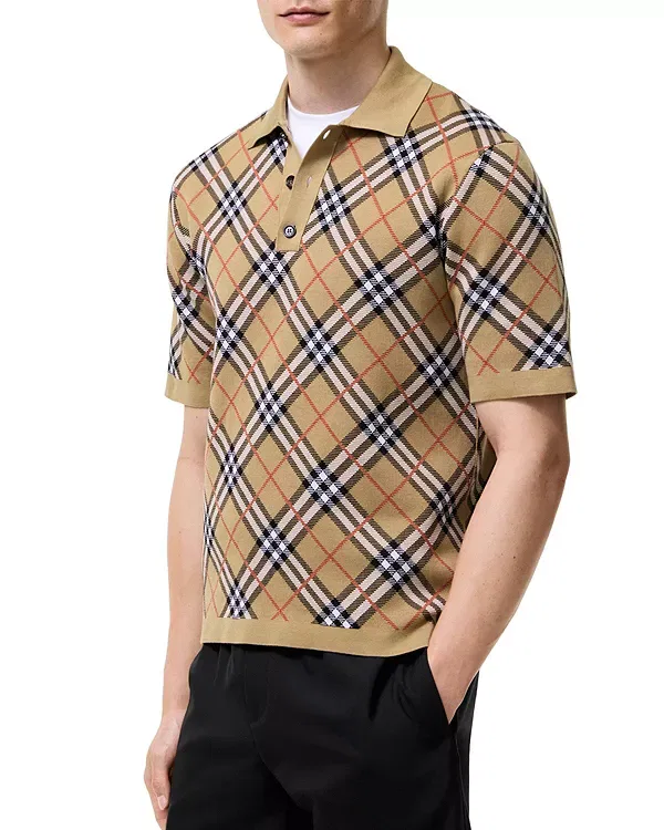 Мужское поло с принтом Check Cotton Blend Burberry, Sand Beige