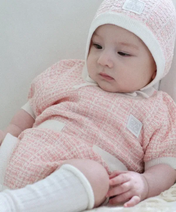 Комбинезон-конверт твидовый с боннетом, Baby The Loha, розовый