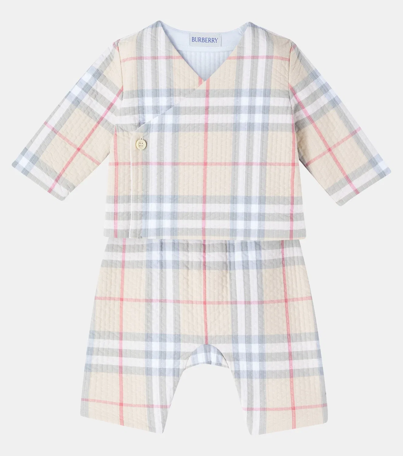 Комплект из кофты и брюк Baby Burberry Check Burberry Kids, бежевый — фото 2