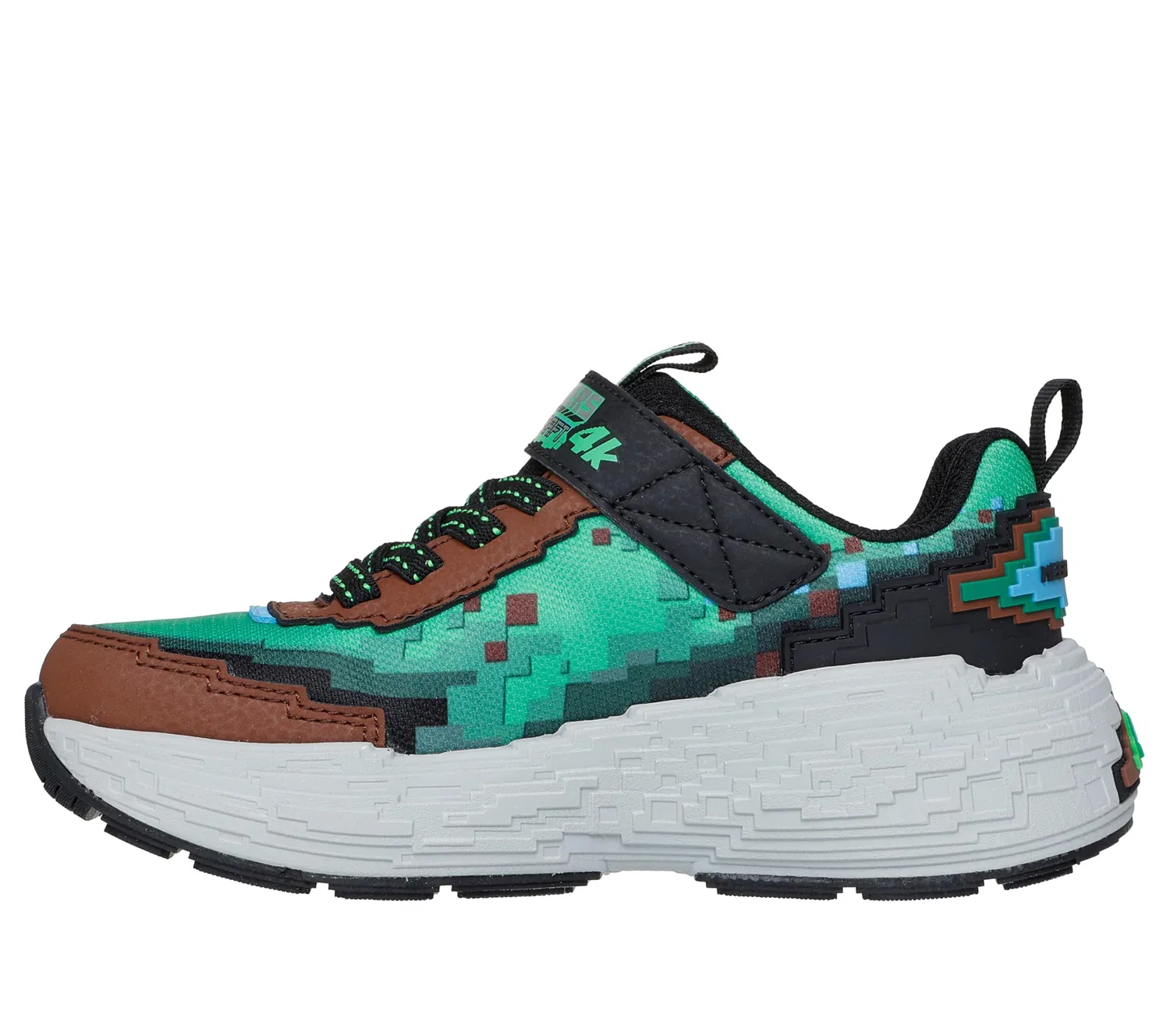 Детские кроссовки для мальчиков с пиксельными деталями Mega-craft 4k Skechers, Brown Synthetic Textile Green Multi Tri