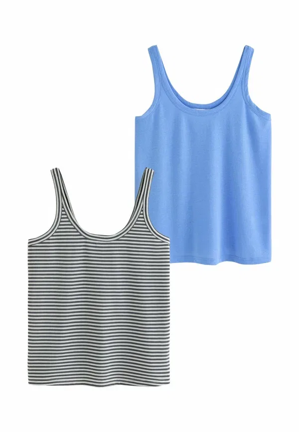 Топ майка из полиэстера с эластаном Regular fit - scoop neck vests 2 pack, Next, Ecru, синий