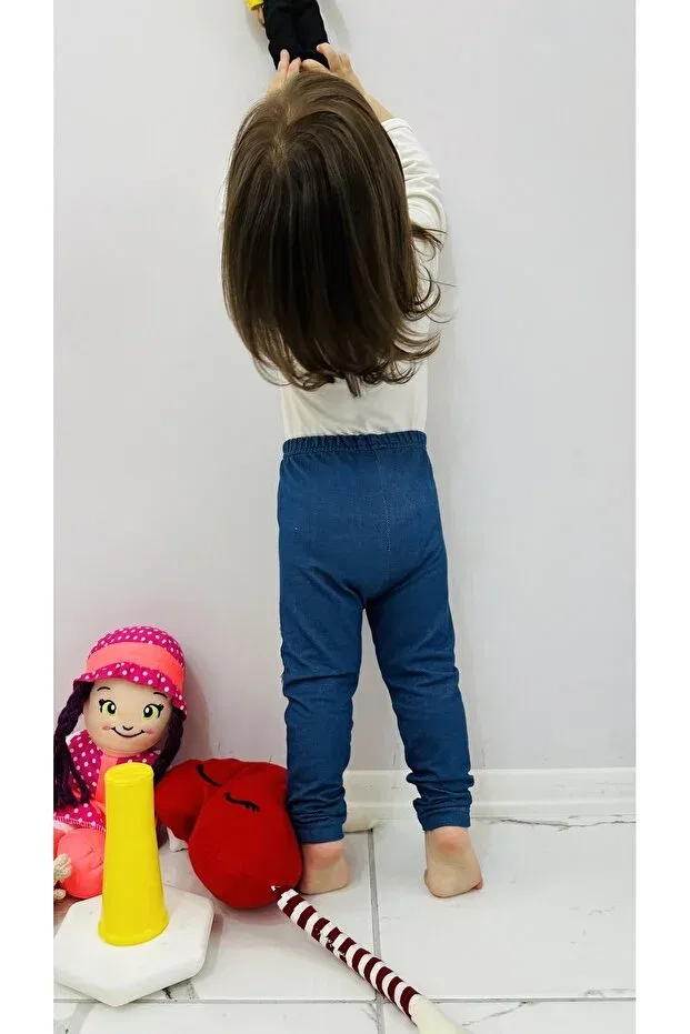 Детские леггинсы для девочек с вышивкой Lace/Guipure detailed girl's denim leggings Td Collection, Jeans Blue — фото 4
