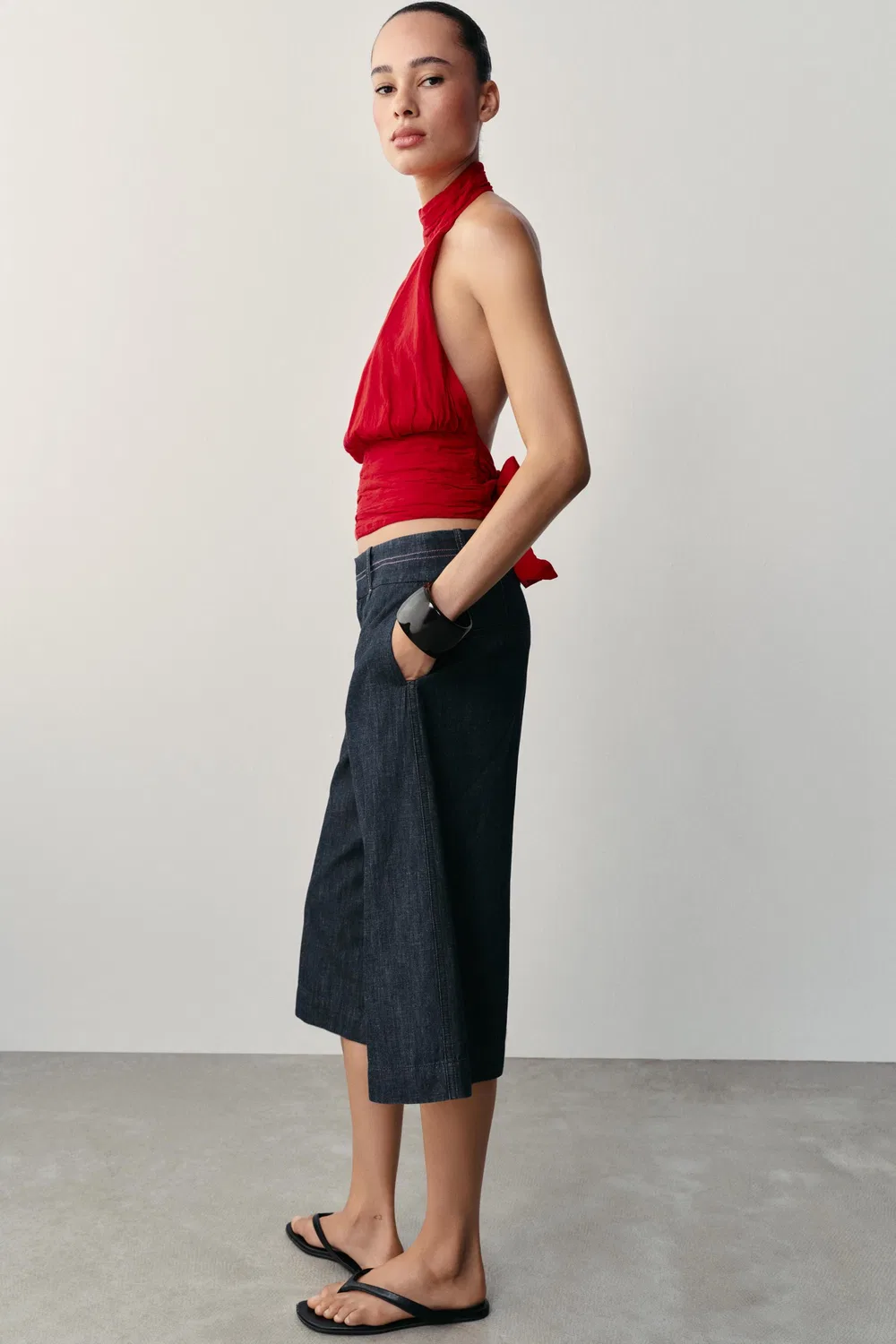 Длинные бермудские шорты с контрастной строчкой ZARA, Blue — фото 4