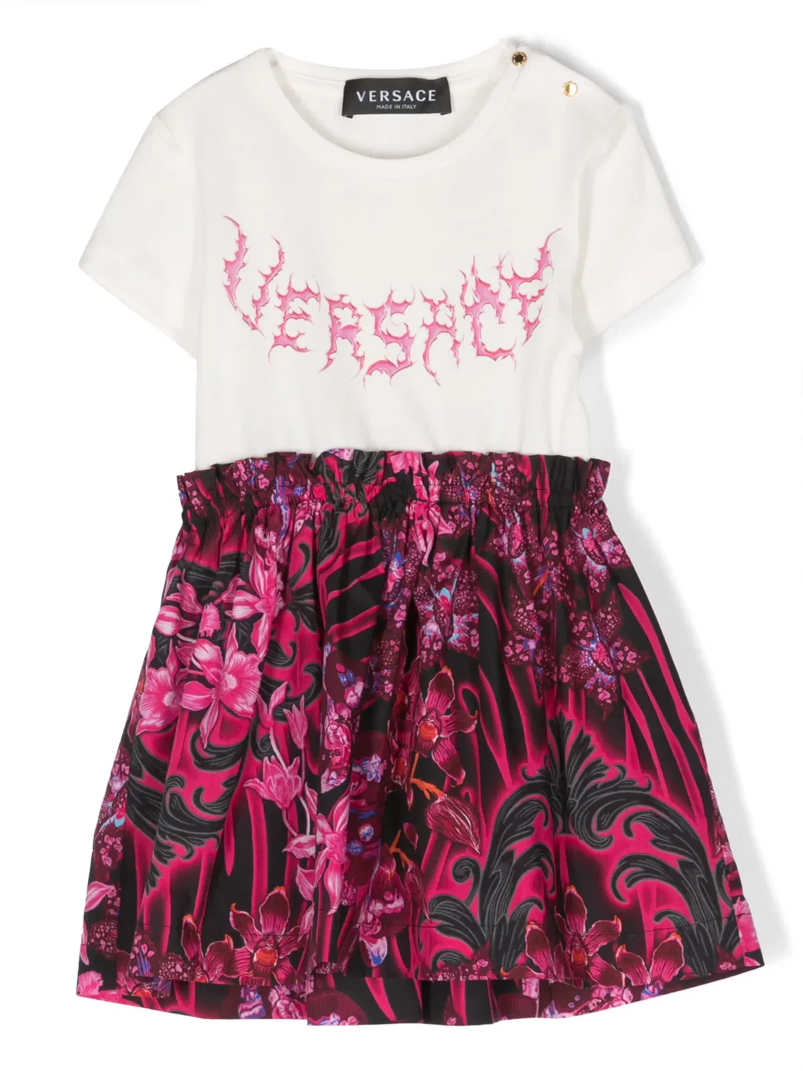Многослойное платье-футболка с логотипом Versace Kids, белый