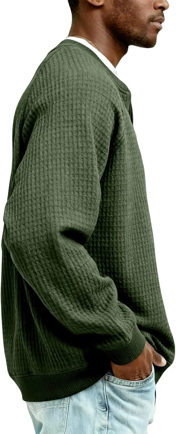 Мужская свободная футболка с V-образным вырезом реглан Waffle, Army Green — фото 3