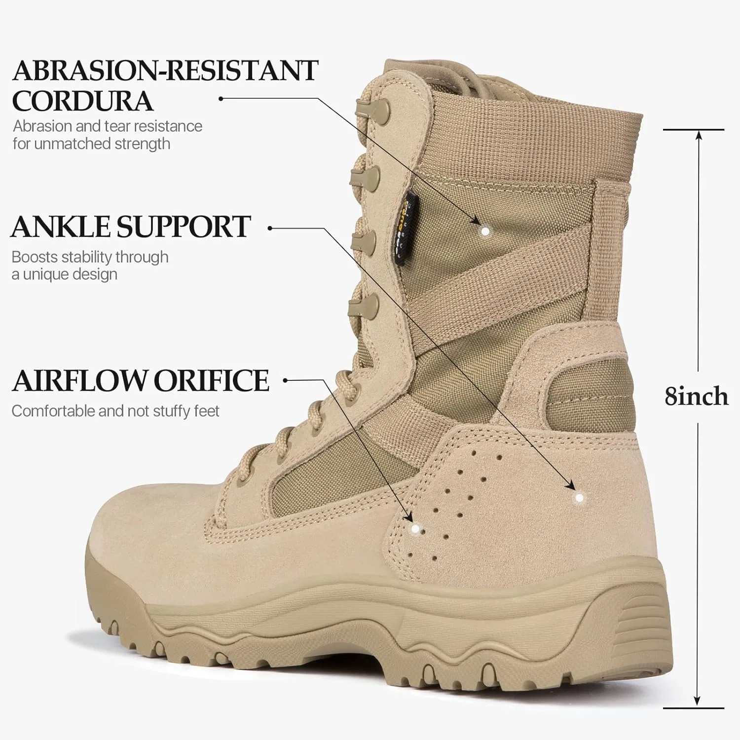 Ботинки FREE SOLDIER Herren Taktische Herrenstiefel 8 Zoll Leichte Kampfstiefel Taktische Militärstiefel, Sand Colour Thin Not Waterproof — фото 2