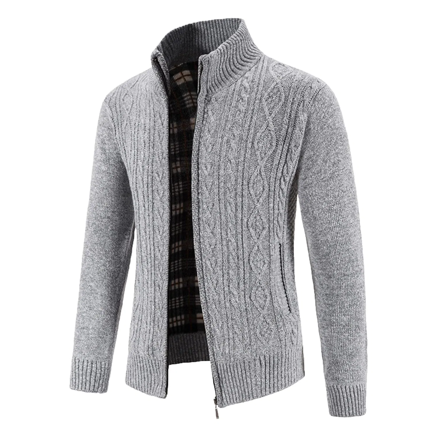 Мужской кардиган с принтом Zipper Knitted Cardigan, Grey