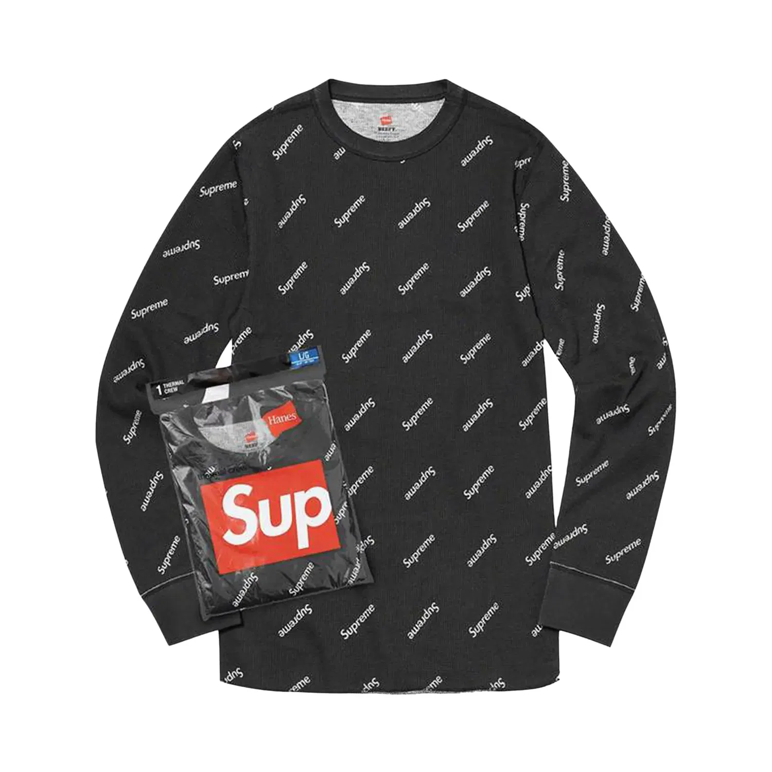 Термофутболки Supreme x Hanes Thermal Crew (1 шт.) с логотипами, черный