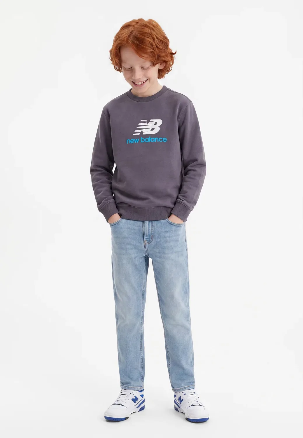 Толстовка с круглым вырезом и логотипом Stacked New Balance, Neptune Grey