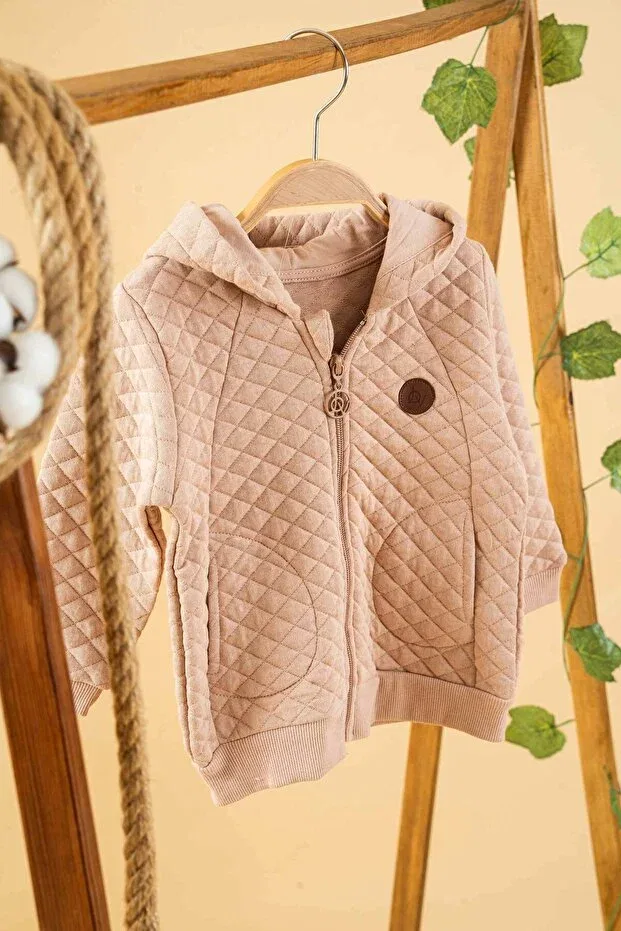 Детское пальто-кардиган с капюшоном хлопковое Basics Bombe, Beige — фото 2