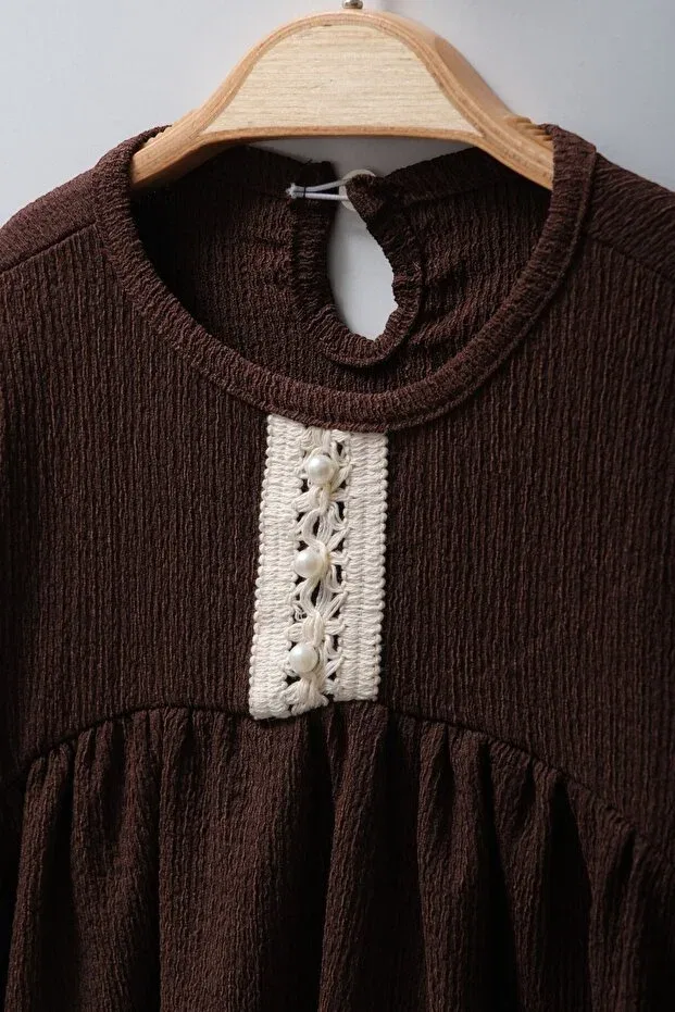 Детское платье для девочек с длинным рукавом Womi Kids, Brown — фото 4