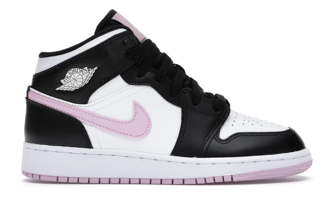 Детские кроссовки для мальчиков с принтом Jordan 1 Mid Jordan, White/Black-Light Arctic Pink
