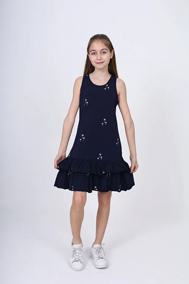 Детское платье для девочек с принтом, пальмовое дерево Toontoy, Navy Blue