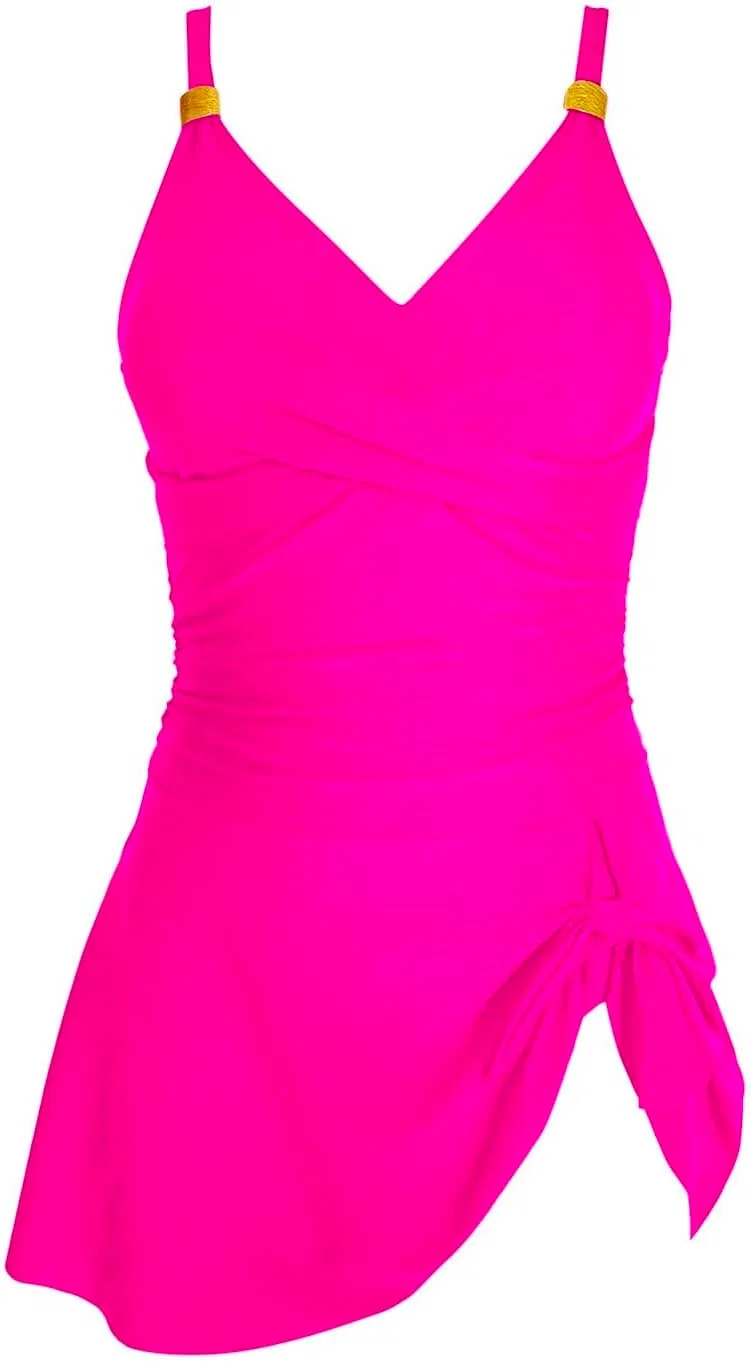 Женский слитный купальник с V-образным вырезом и рюшами Hot Pink — фото 3