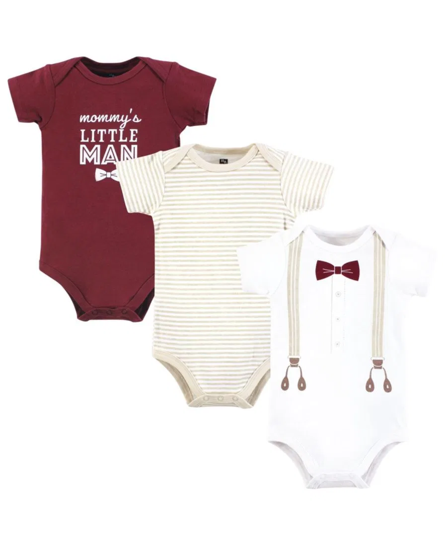 Комплект боди-комбинезонов из 3 предметов, с подтяжками Hudson Baby, Burgundy Beige Suspenders