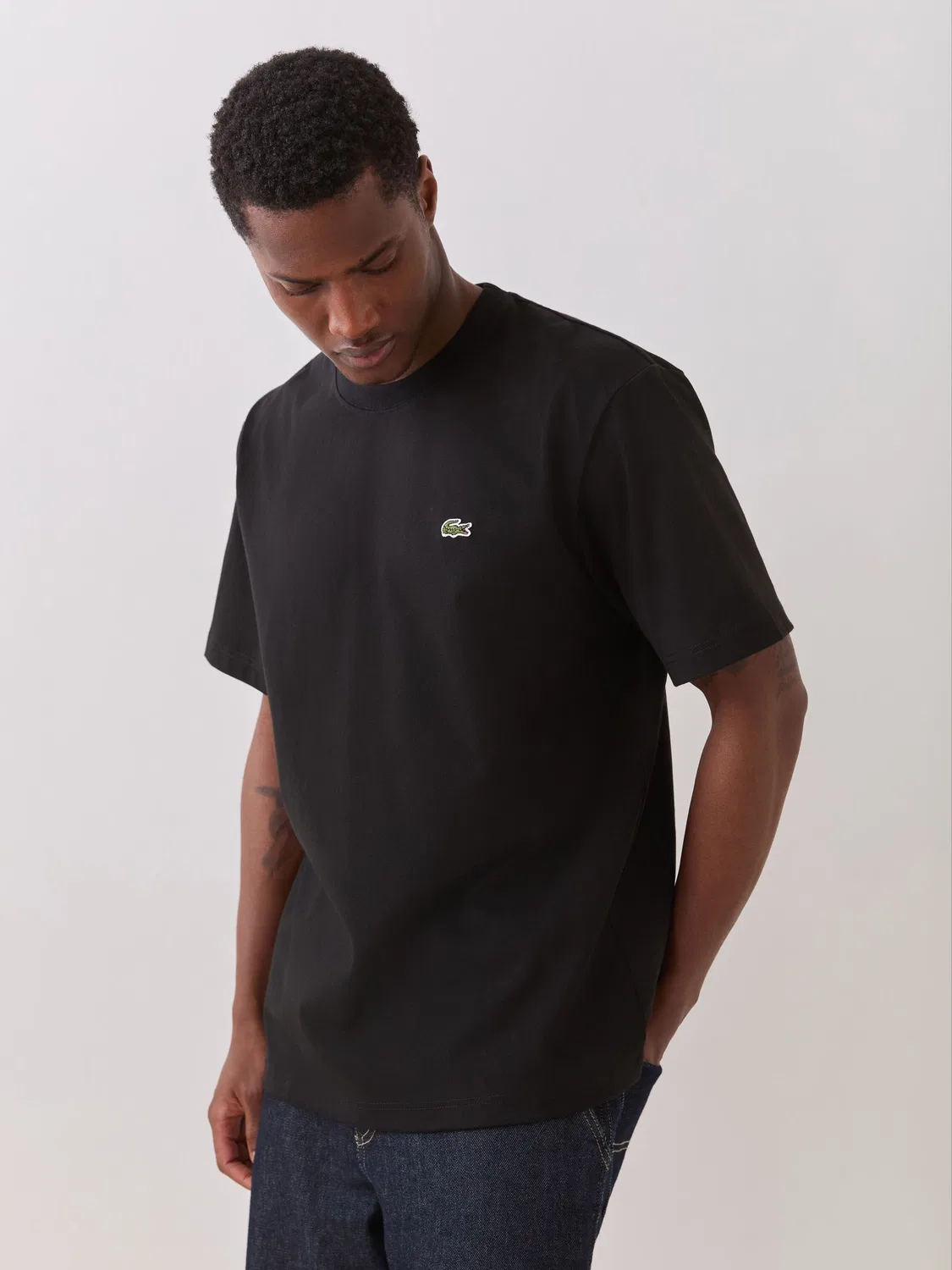 Черная футболка свободного кроя из тяжелого джерси Lacoste