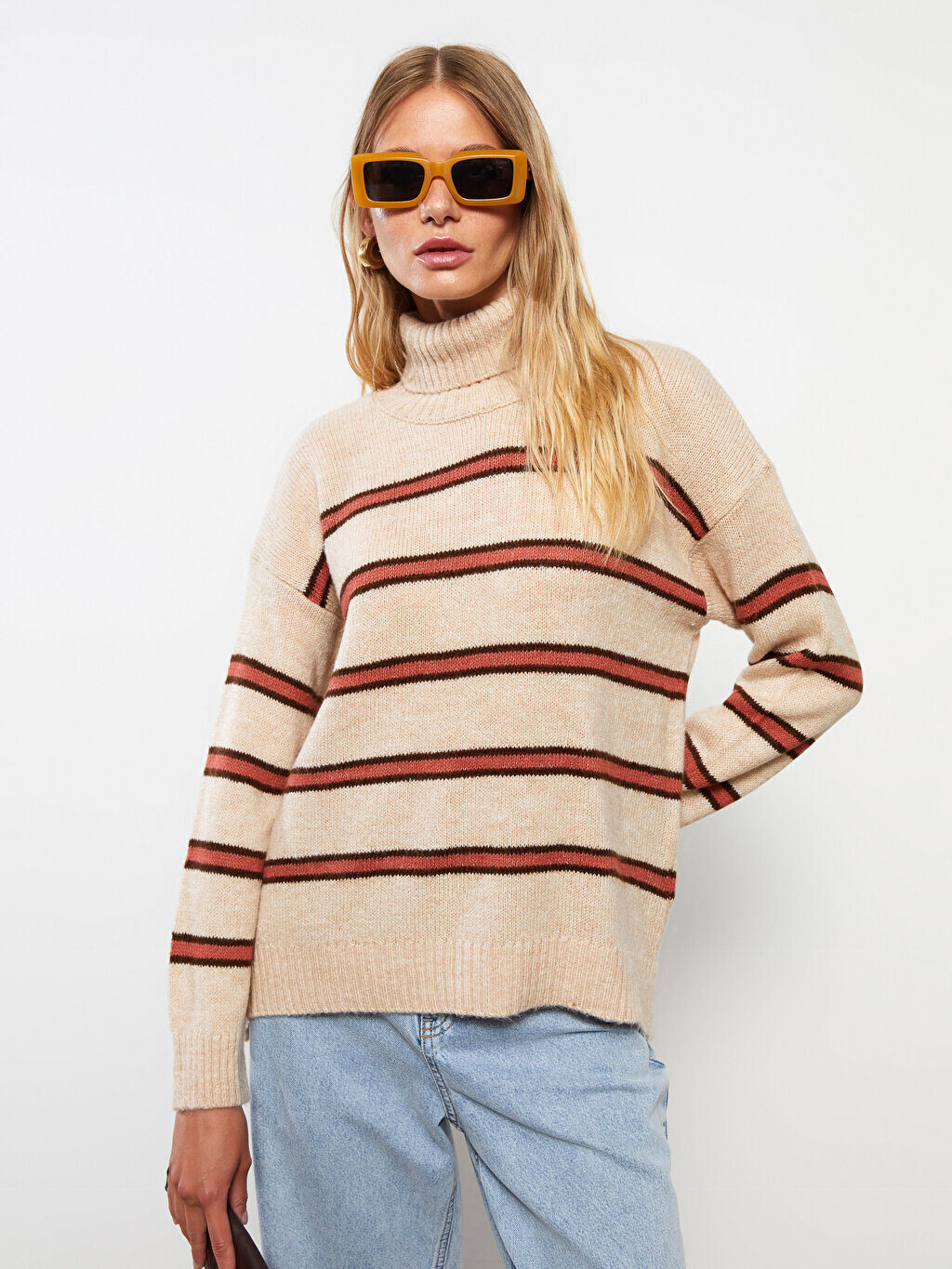 

Женский трикотажный свитер в полоску с длинным рукавом и водолазкой LCWAIKIKI Classic, Серый, Женский трикотажный свитер в полоску с длинным рукавом и водолазкой LCWAIKIKI Classic