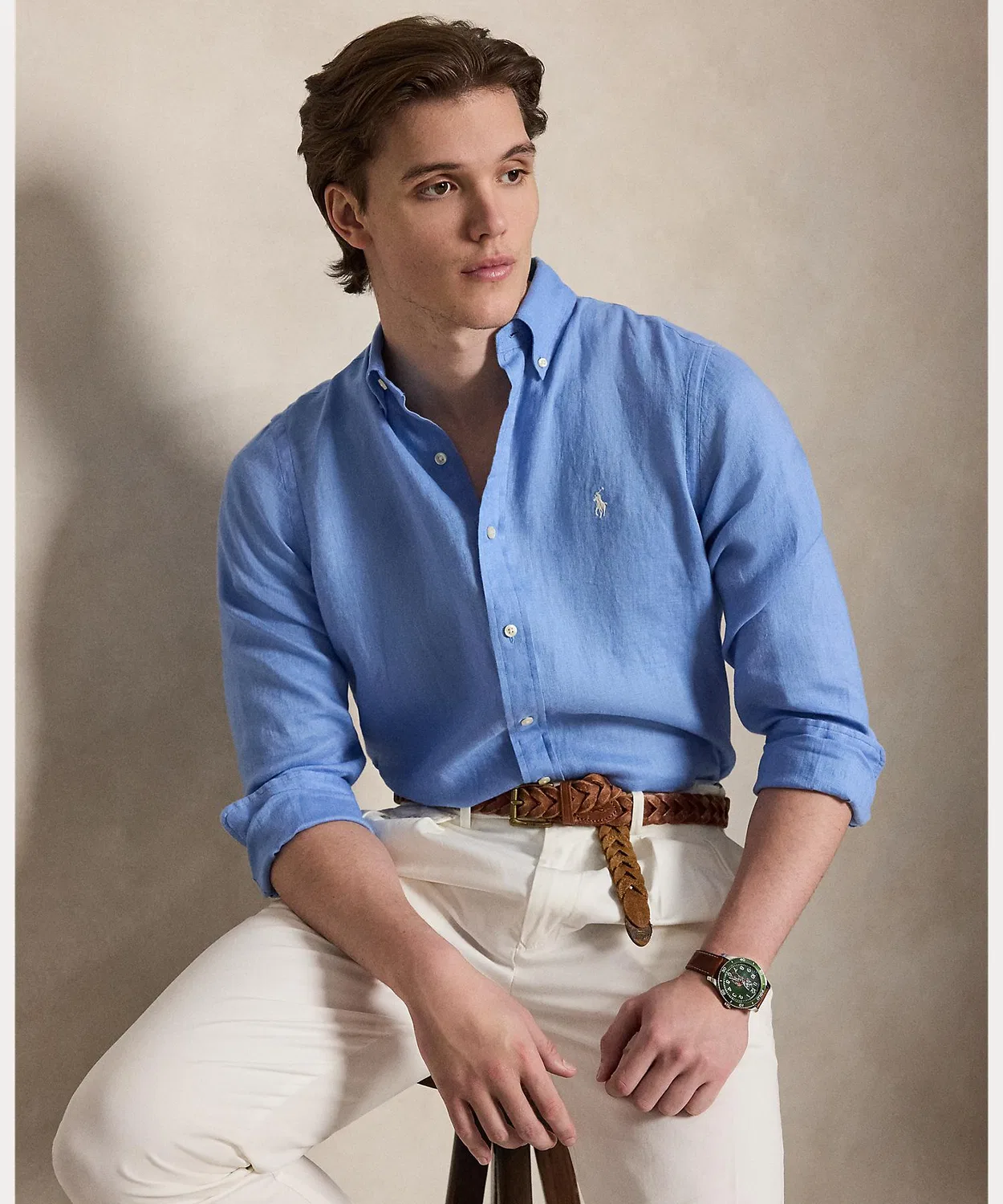 Мужская рубашка из льна с длинным рукавомClassic Fit POLO RALPH LAUREN, Blue