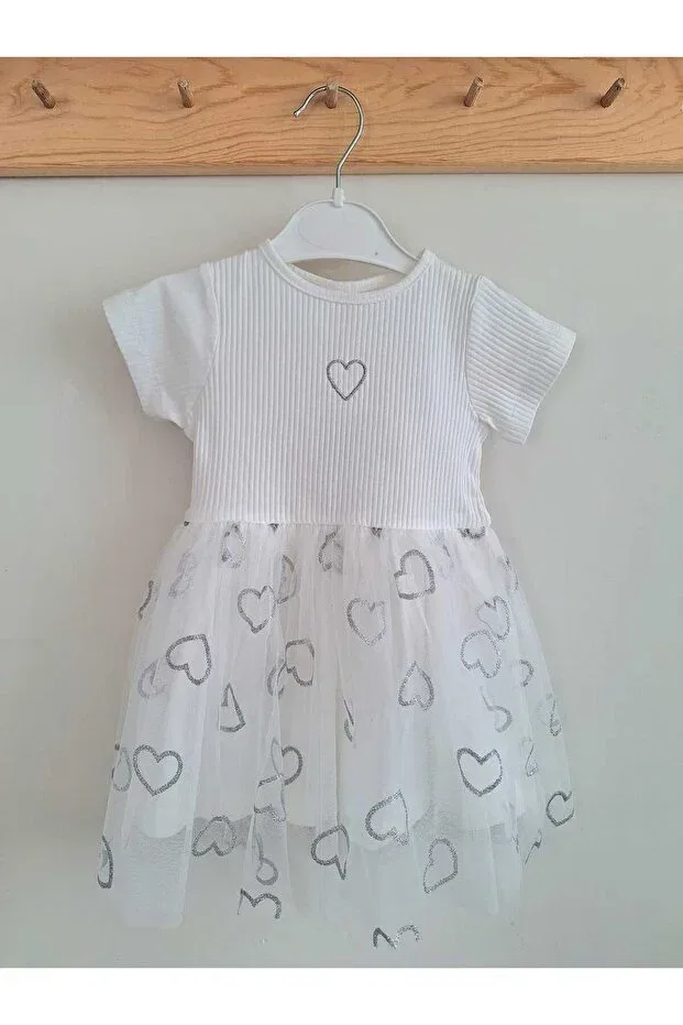 Детское платье для девочек с принтом Summer glittery heart patterned tutu baby girl dress Nimini Kids, White — фото 2