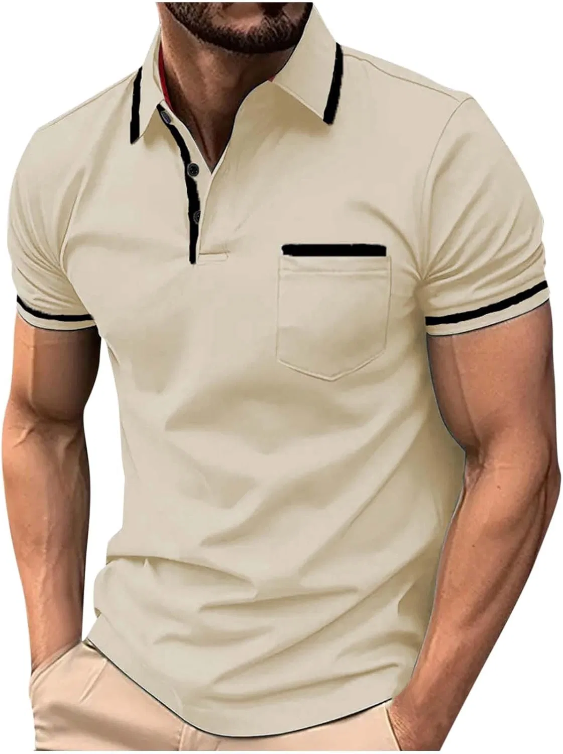 Мужская легкая футболка поло с V-образным вырезом Generic, Beige