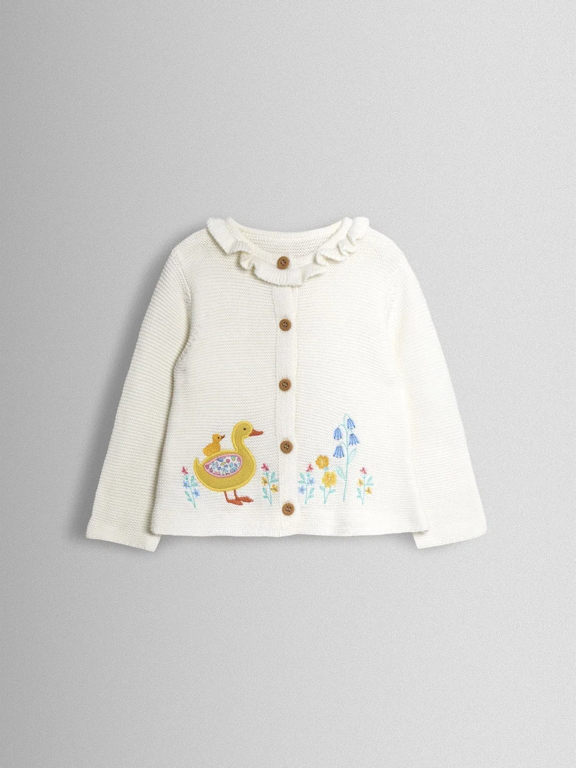 Кардиган с рюшами, Duck Floral Appliqué Jojo Maman Bébé, кремовый
