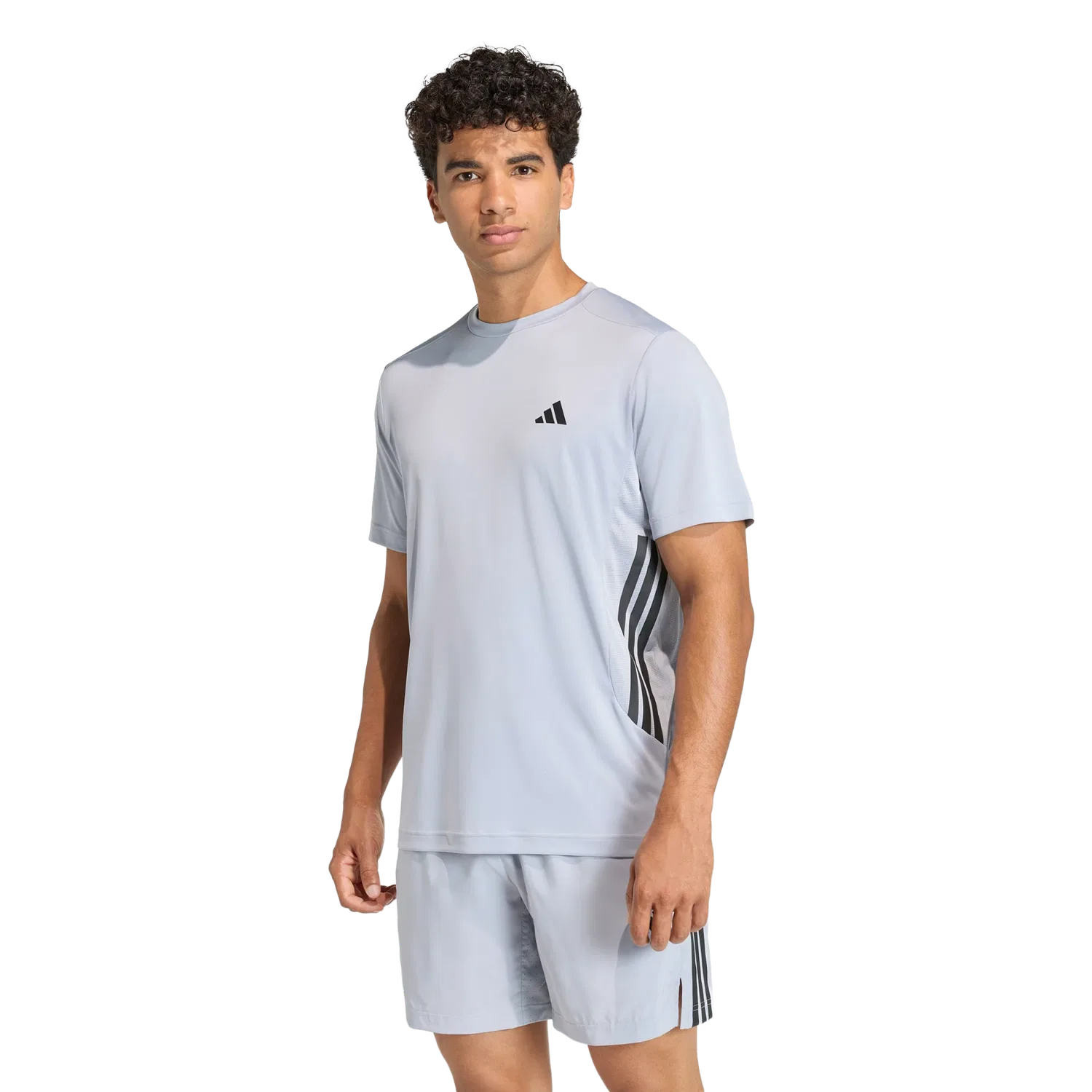 Мужская спортивная футболка с тремя полосками Adidas, серый — фото 2
