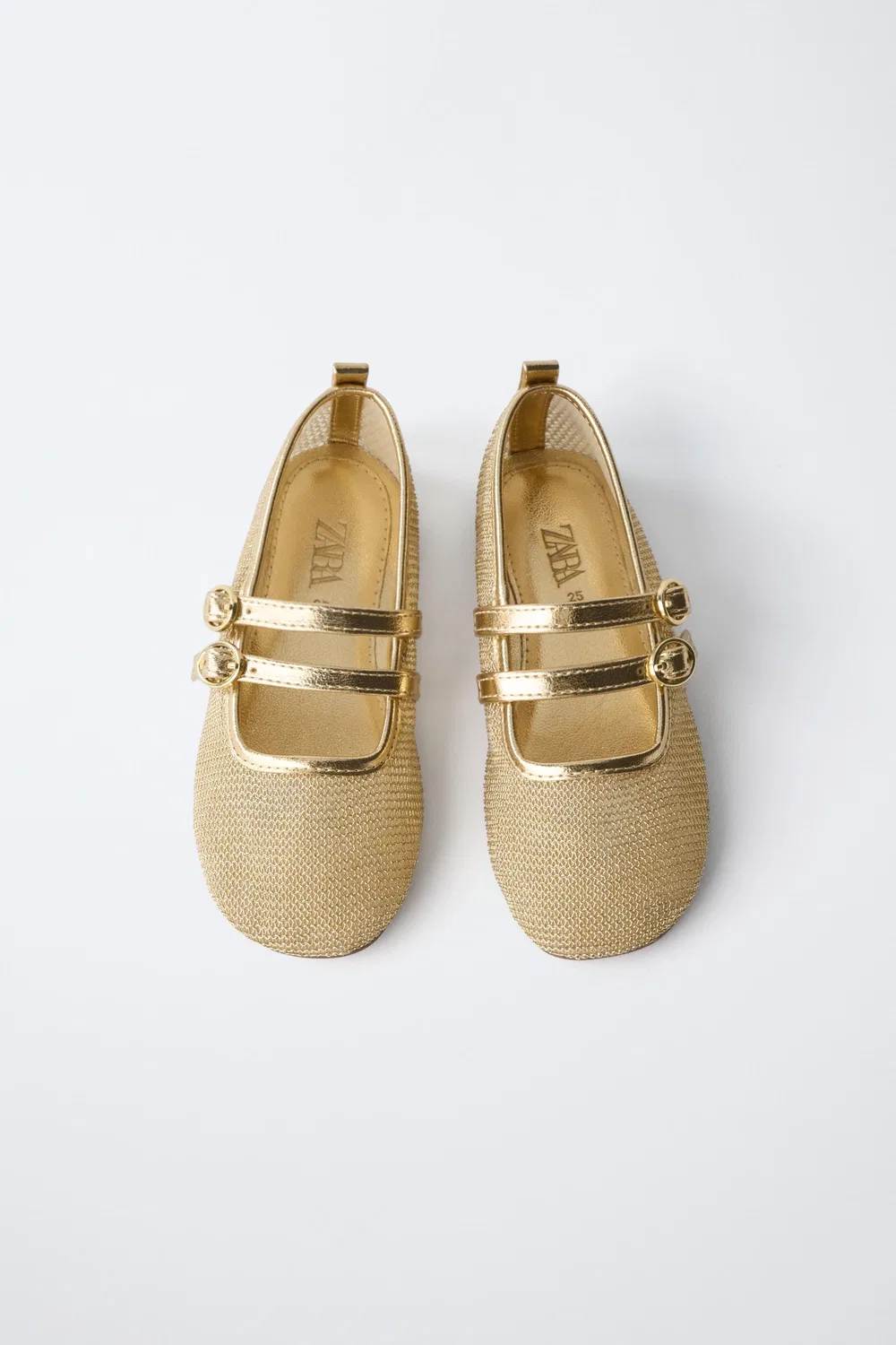 Металлические балетки с двойными ремешками ZARA, Gold — фото 4