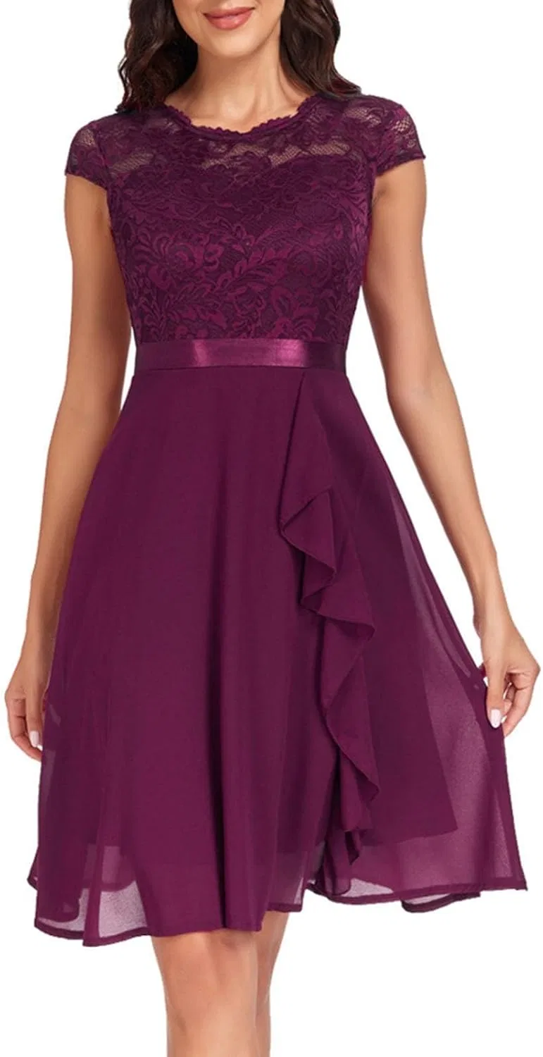 Женское платье из шифона с кружевом Vacation Casual Chiffon Lace, фиолетовый