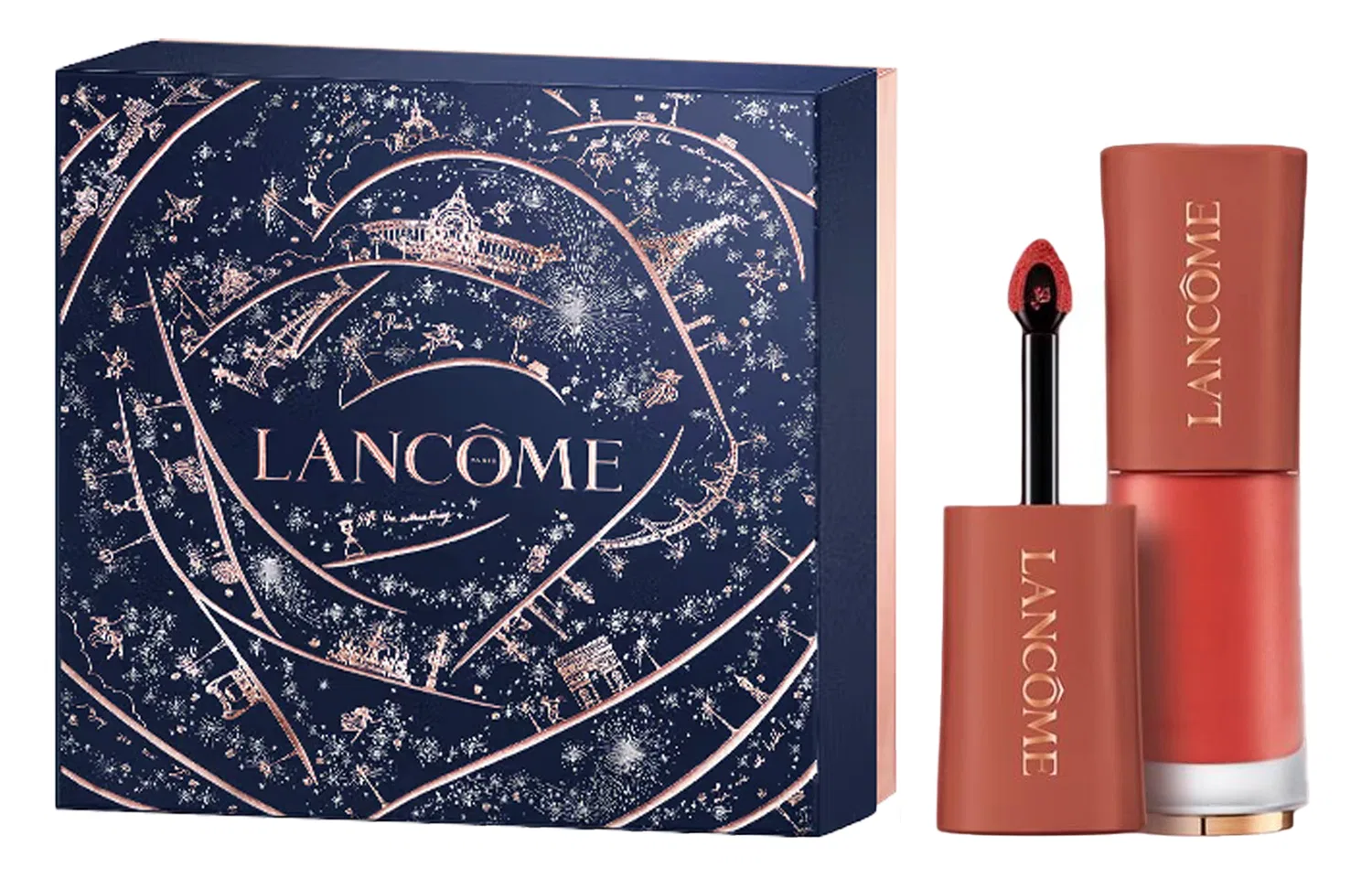 Женский матовый жидкий блеск для губ с увлажнением, оттенок French Naked Tea, LANCOME, Paris Starry Night Box, 6 мл, Черный — фото 3