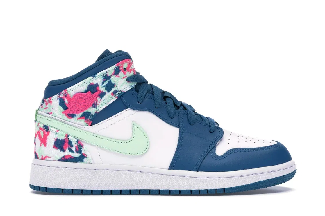 Детские кроссовки для мальчиков с принтом Jordan 1 Mid Jordan, Green Abyss/Frosted Spruce-White-Laser Fuchsia
