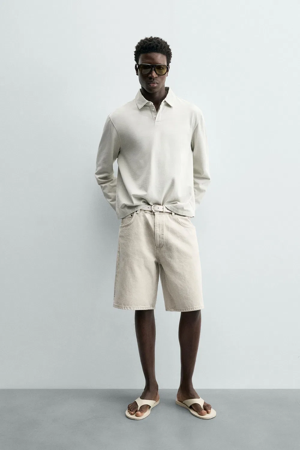 Джинсовые шорты стандартного кроя-бермуда ZARA, Sand