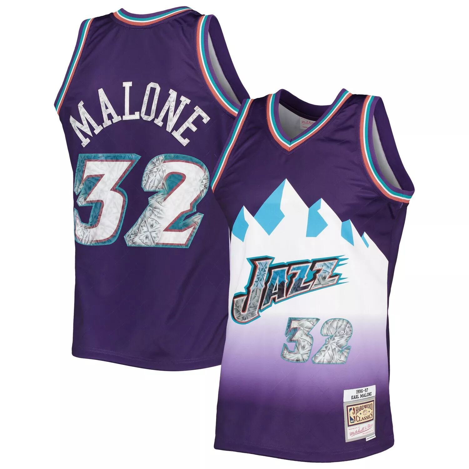 

Мужская майка Mitchell & Ness Karl Malone Purple Utah Jazz 1996-97 Hardwood Classics, посвященная 75-летию Diamond Swingman