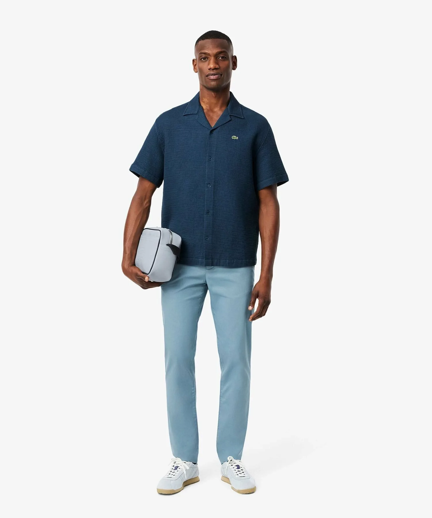 Узкие прямые эластичные брюки-чиносы LACOSTE, Grayish Blue