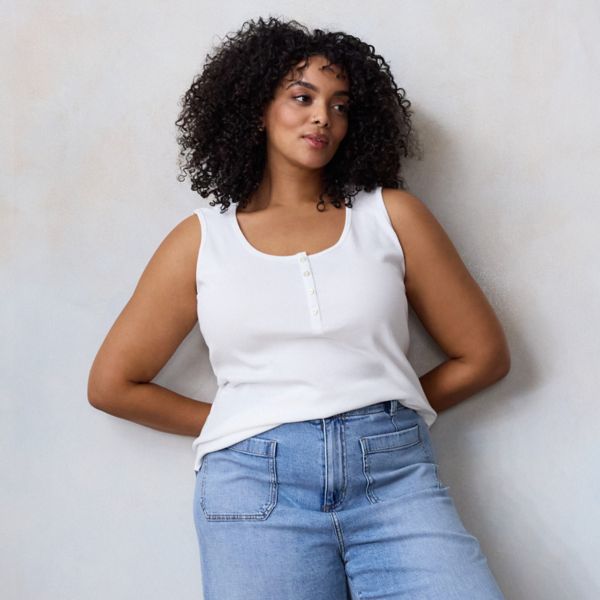 

Майка-хенли больших размеров Lc Lauren Conrad, цвет stone white