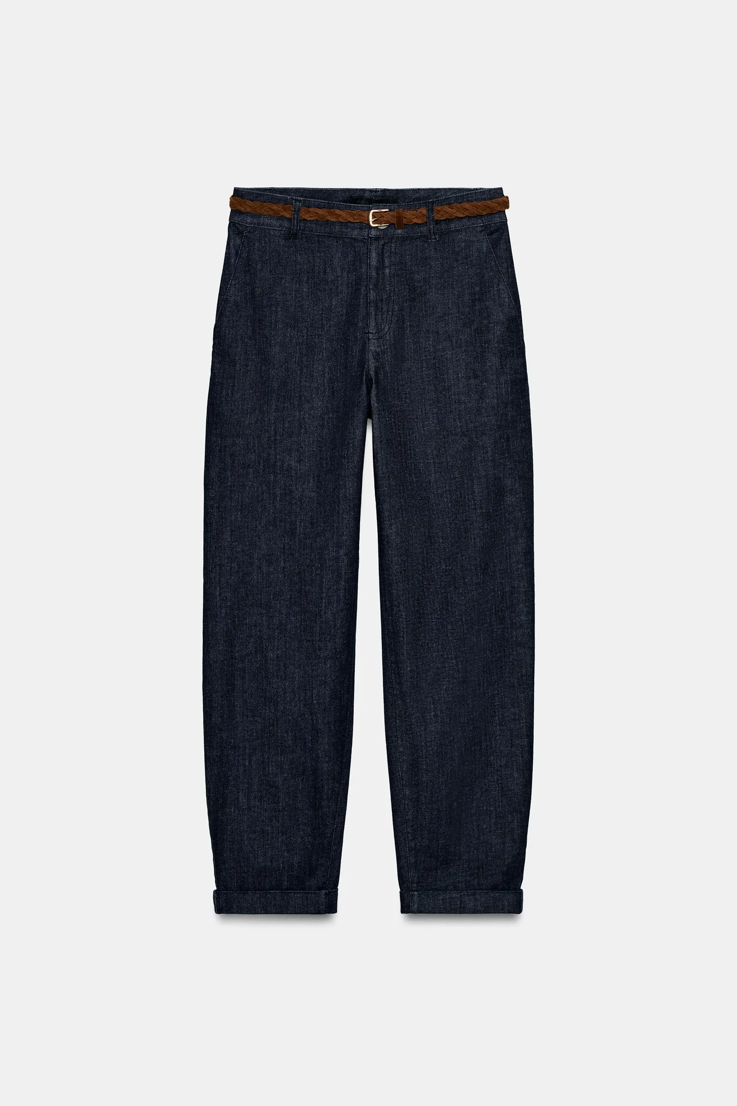 Брюки чинос с плетеным поясом Zara, индиго — фото 3