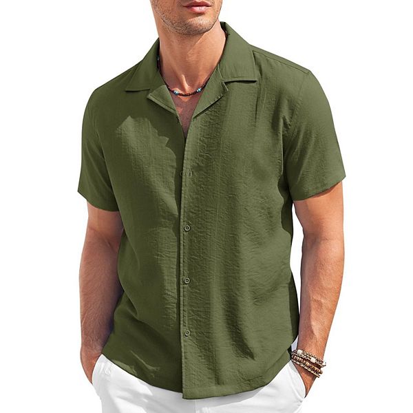 

Мужская кубинская рубашка guayabera с коротким рукавом из льна свободного кроя с отложным воротником Coofandy, Army Green