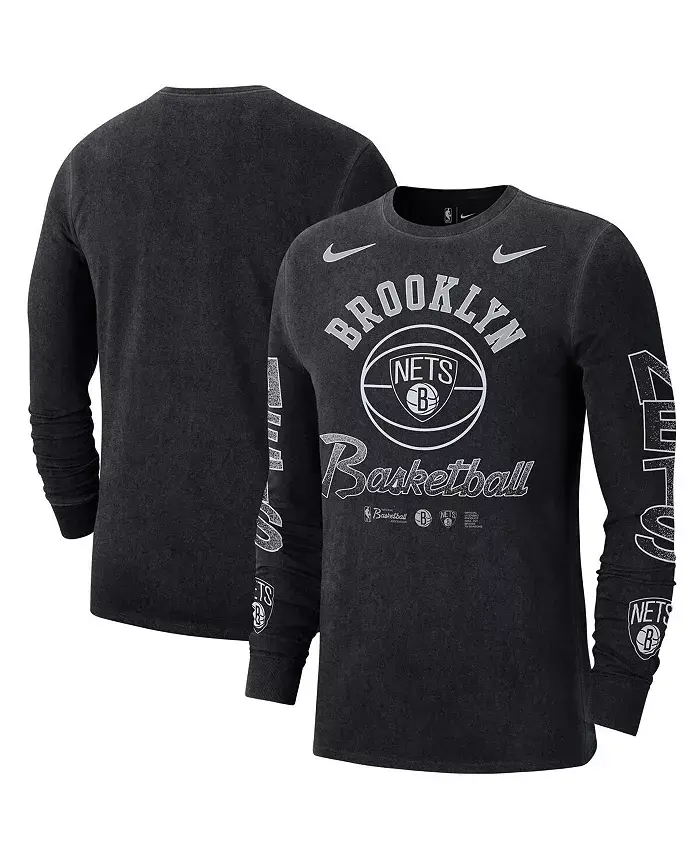 

Мужская черная футболка с длинным рукавом Brooklyn Nets Courtside Retro Elevated в стиле distressed Nike