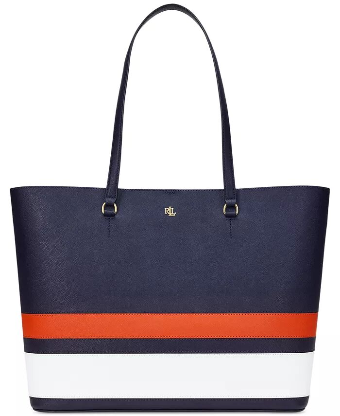 

Большая кожаная сумка-тоут Karly Crosshatch Lauren Ralph Lauren, мультиколор