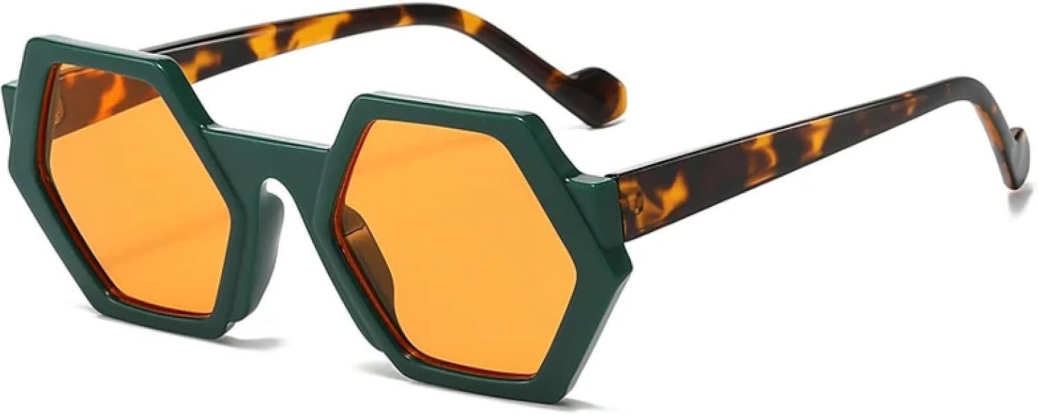 

Роскошные шестиугольные солнцезащитные очки в маленькой оправе, модные солнцезащитные очки в форме многоугольника для женщин и мужчин, защита от УФ-излучения UV400 TKKTLLT, Leopard Green Orange