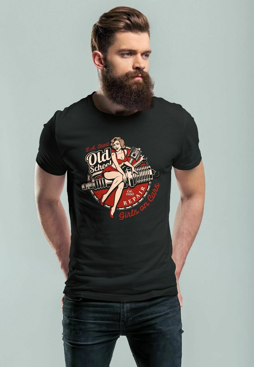 

Футболка с принтом ON CARS RETRO VINTAGE PRINT PIN UP LOG Neverless, цвет schwarz