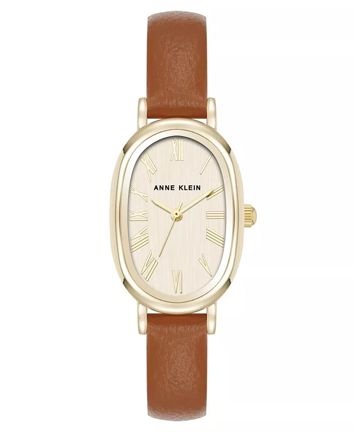 

Женские часы Quartz Oval с коричневым ремешком из полиуретановой кожи и корпусом из золотистого металлического сплава, 23 мм Anne Klein