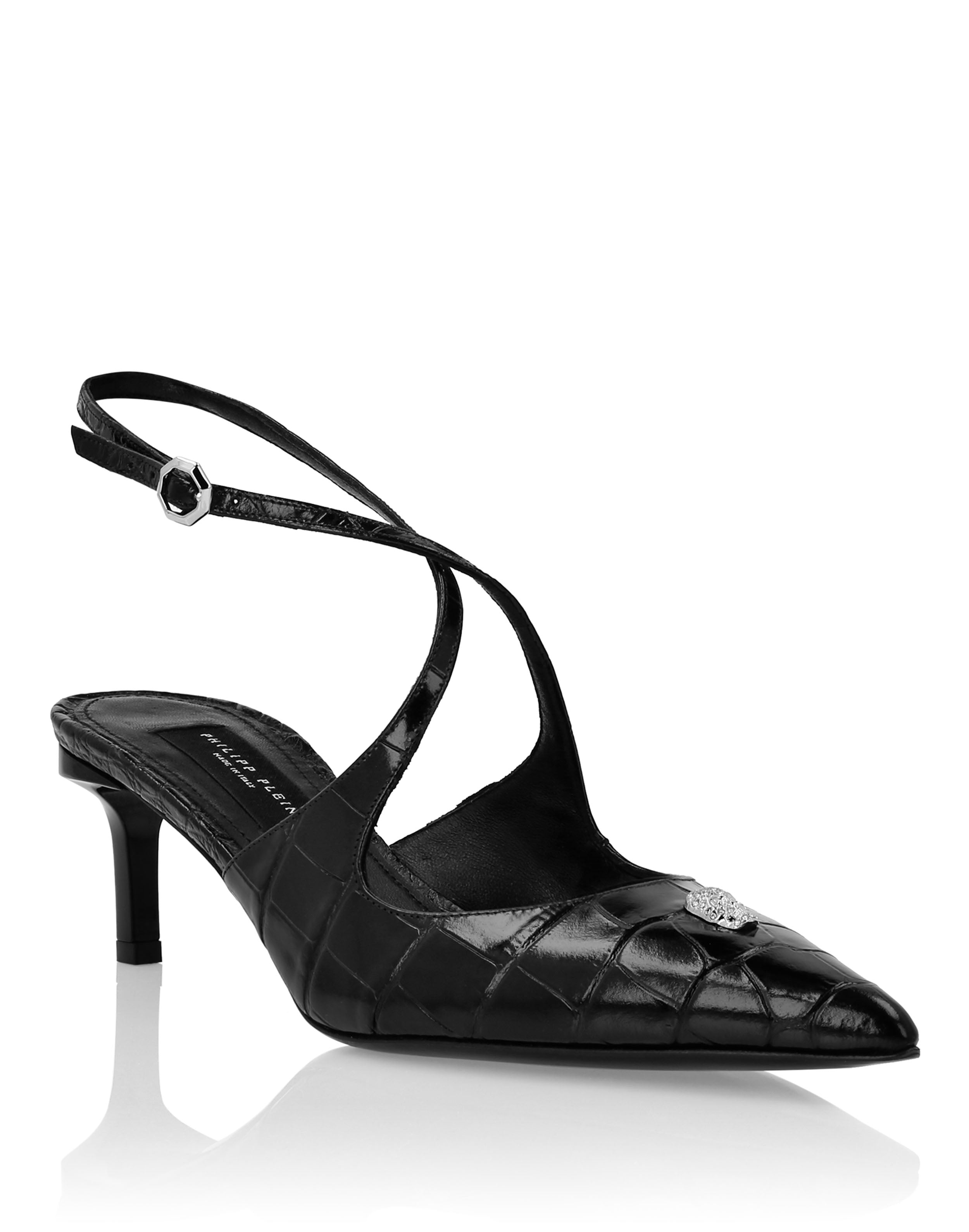 Сланцы с перекрещивающимися ремешками Crocco Print PHILIPP PLEIN, черный
