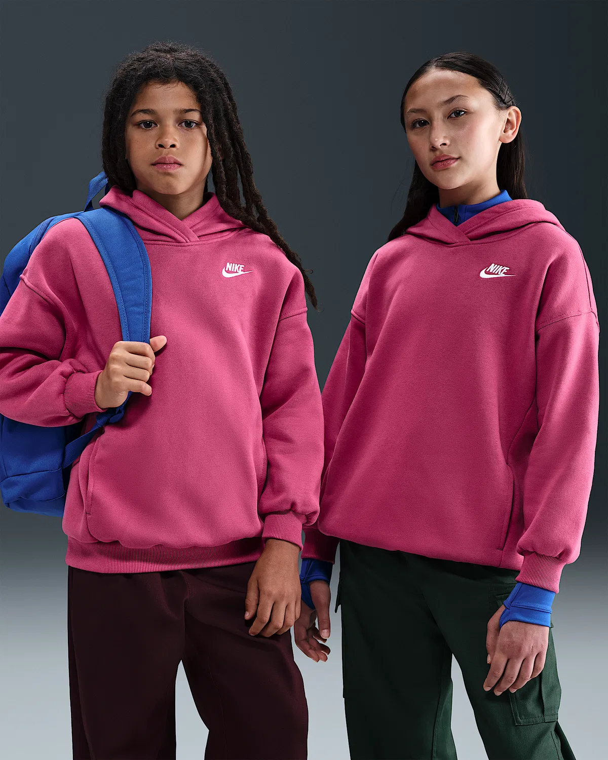Детский оверсайз худи Nike Sportswear Club Fleece, Sweet Beet/Sweet Beet/White
