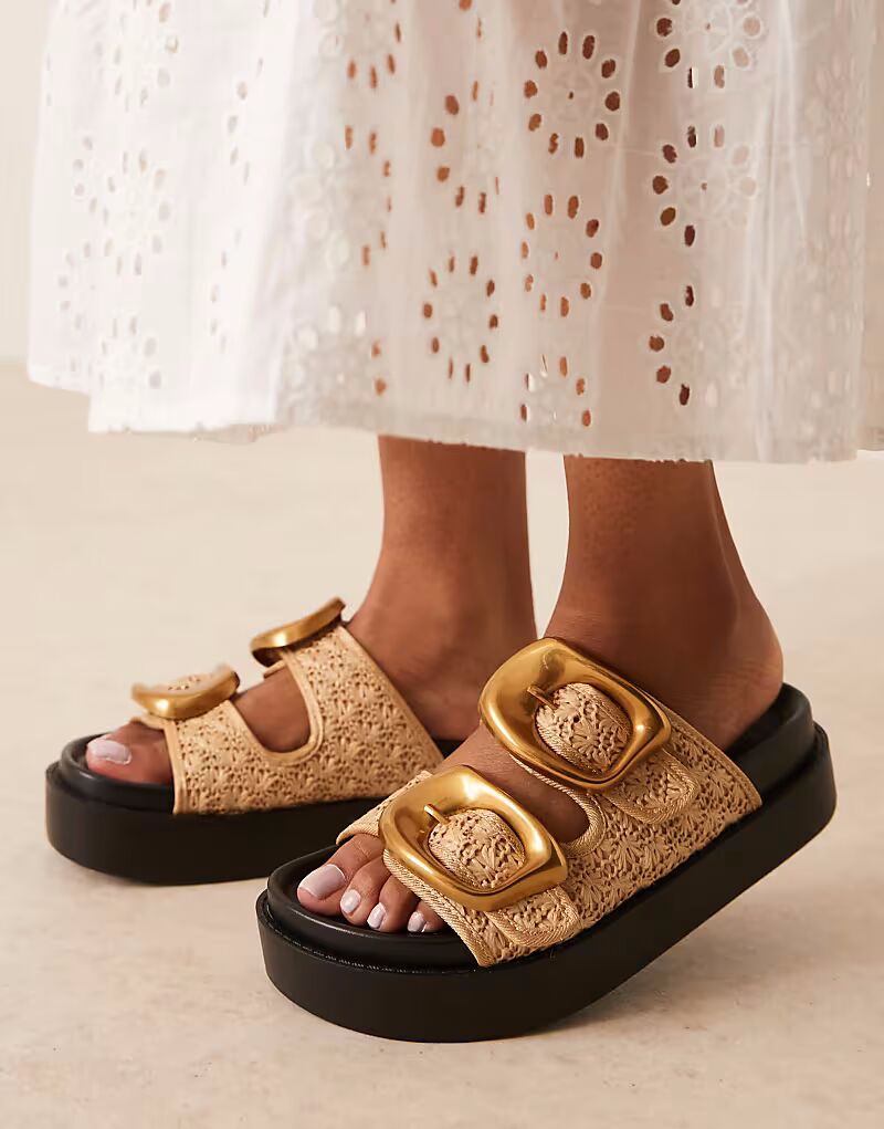 Женские мюли ASOS DESIGN Wide Fit с пряжкой и стелькой большого размера в натуральном цвете
