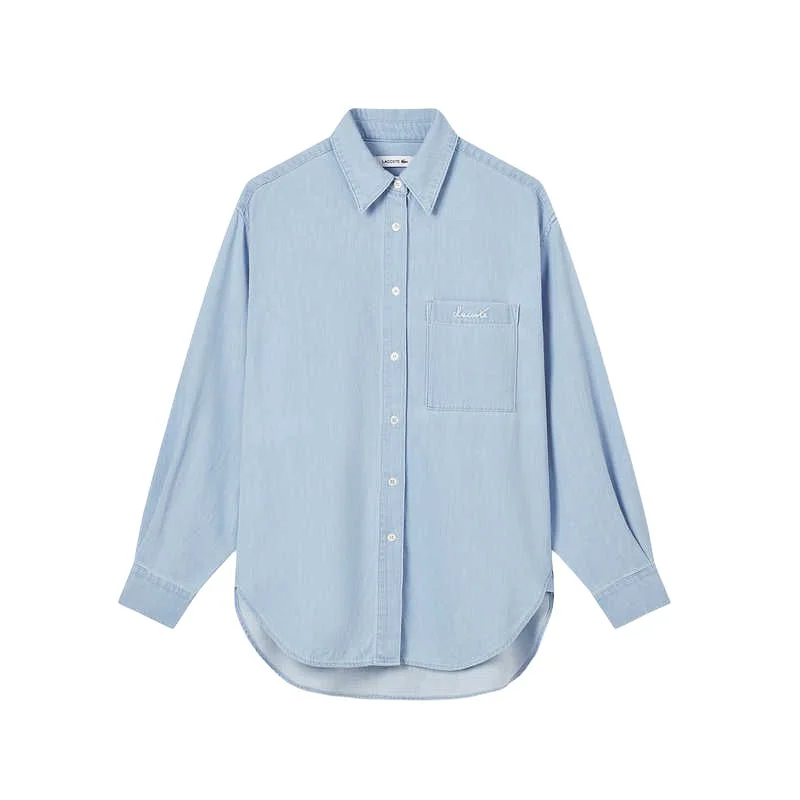Рубашка женская LACOSTE 1GF/Light Indigo с лацканом — фото 2