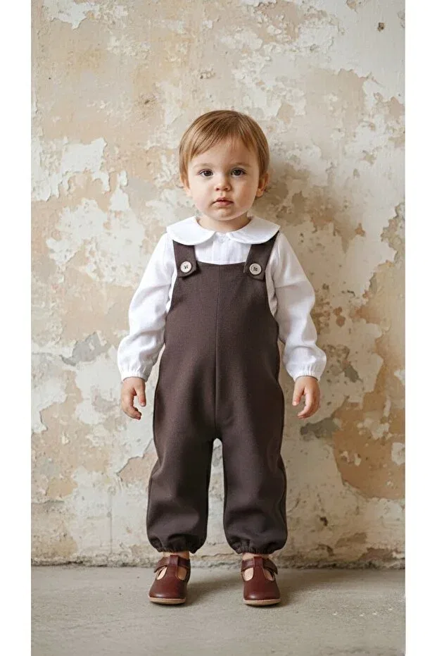 Детский комбинезон с рубашкой из муслина Emil salopet & muslin shirt Libba Atelier, Brown